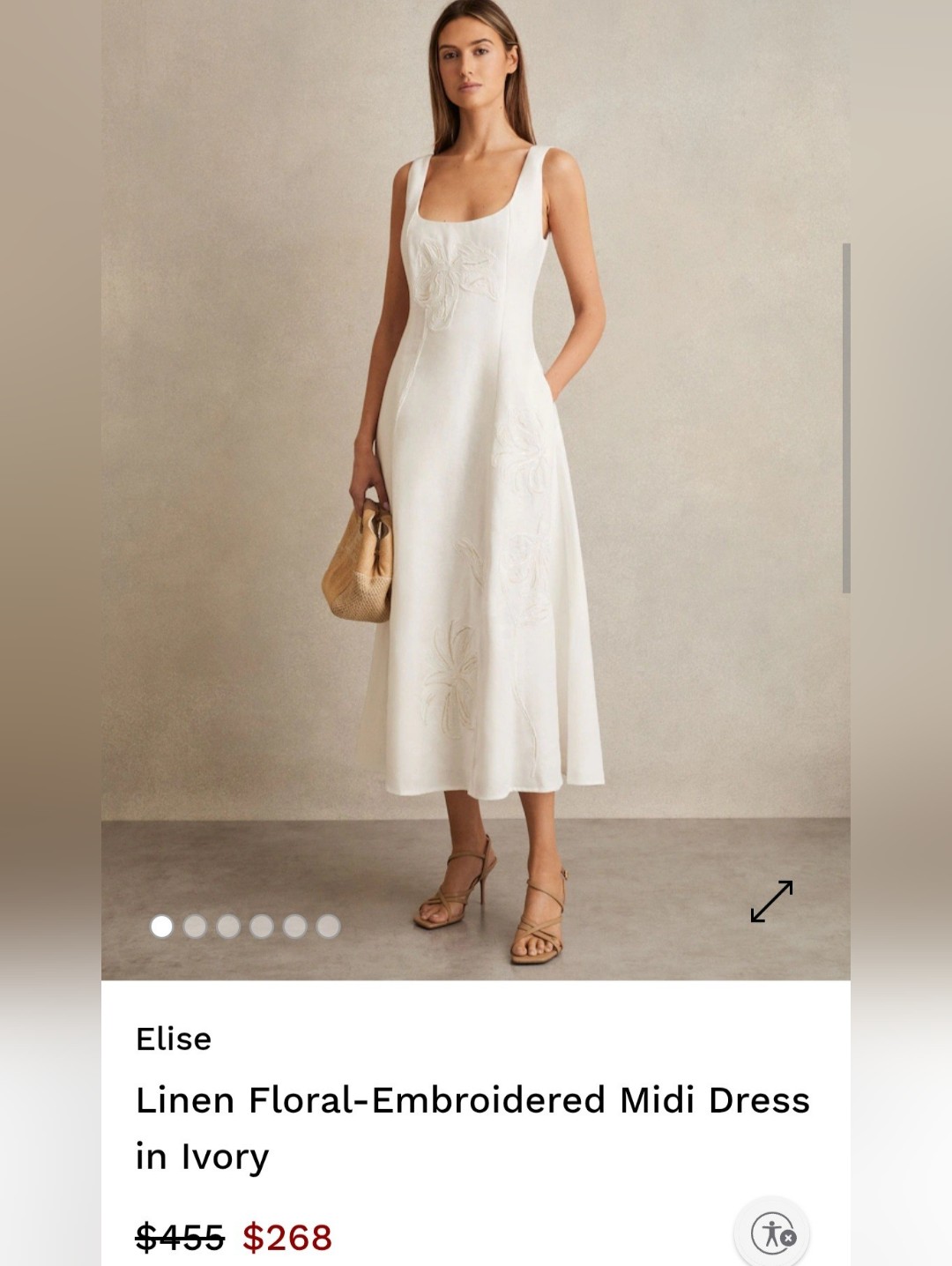 Reiss Elise Linen Floral-Embroidered Midi Dress In Ivory, Size 10
